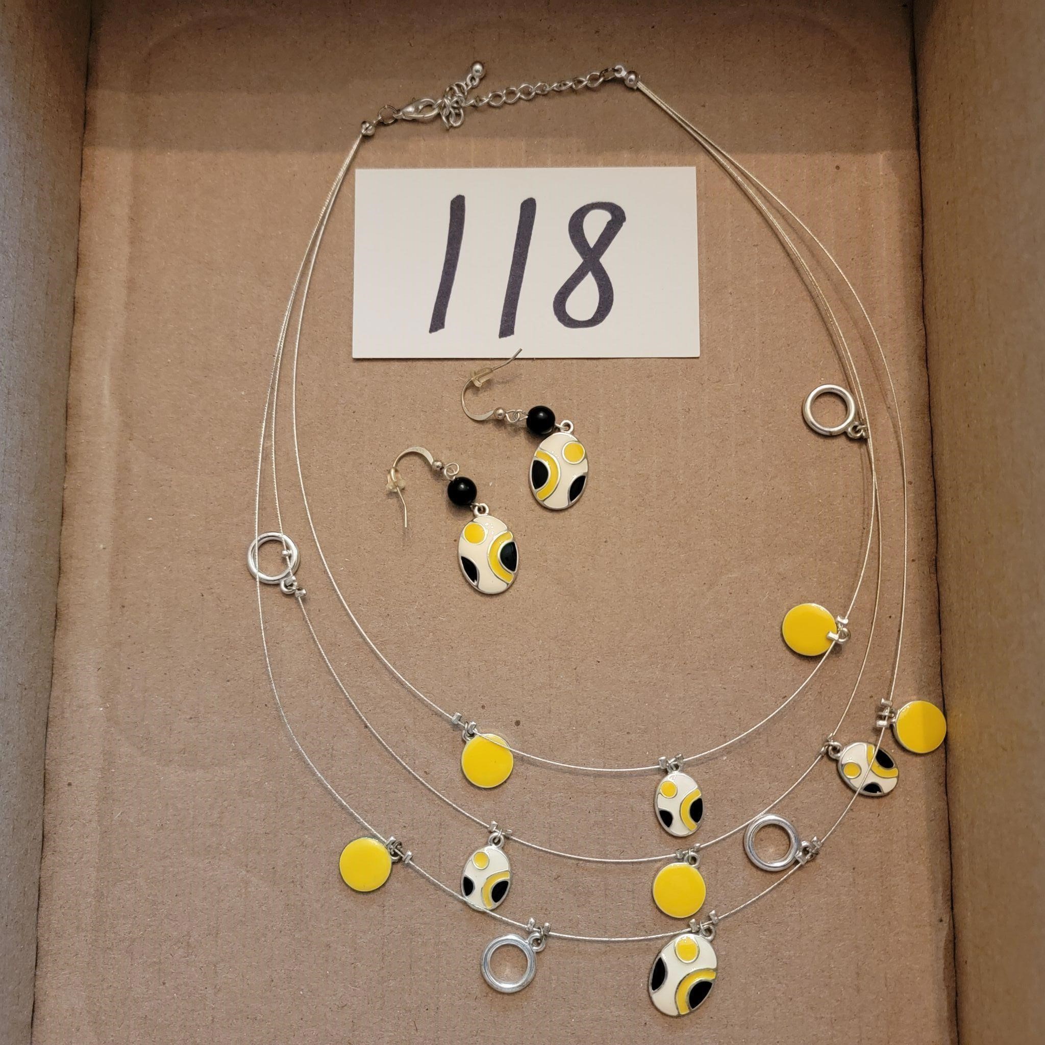 Black & Yellow Necklace and Earrings Set