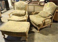 PAIR OF ARMCHAIRS & MATCHING OTTOMAN