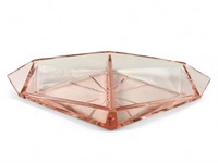 Pink Geometric Depression Glass Divided Relish