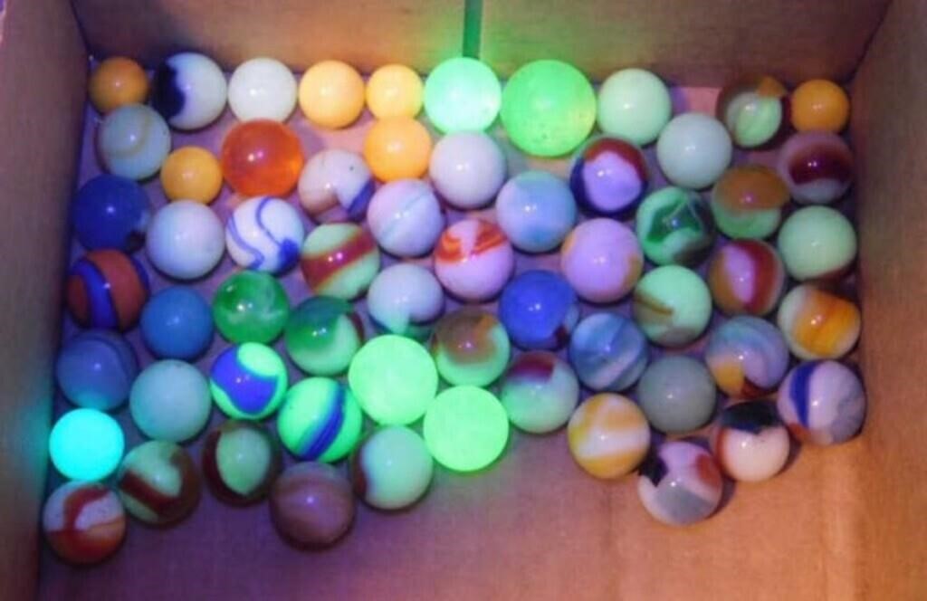 58 vintage marbles: Uranium & Cadmium glass & more