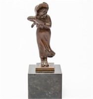 Bronze Sculpture of a Young Girl w/ hand warmer