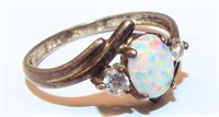 Sterling Silver And Opal Ring With Clear Stones