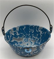 ENAMEL WARE BLUE SWIRL BOWL /HANDLE