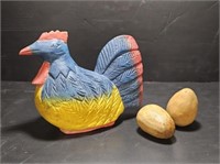 WOOD HEN WITH EGGS - 8.5" X 6.5"