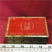 Stamps, Paper Clips, Rubber Bands Box (Vintage)