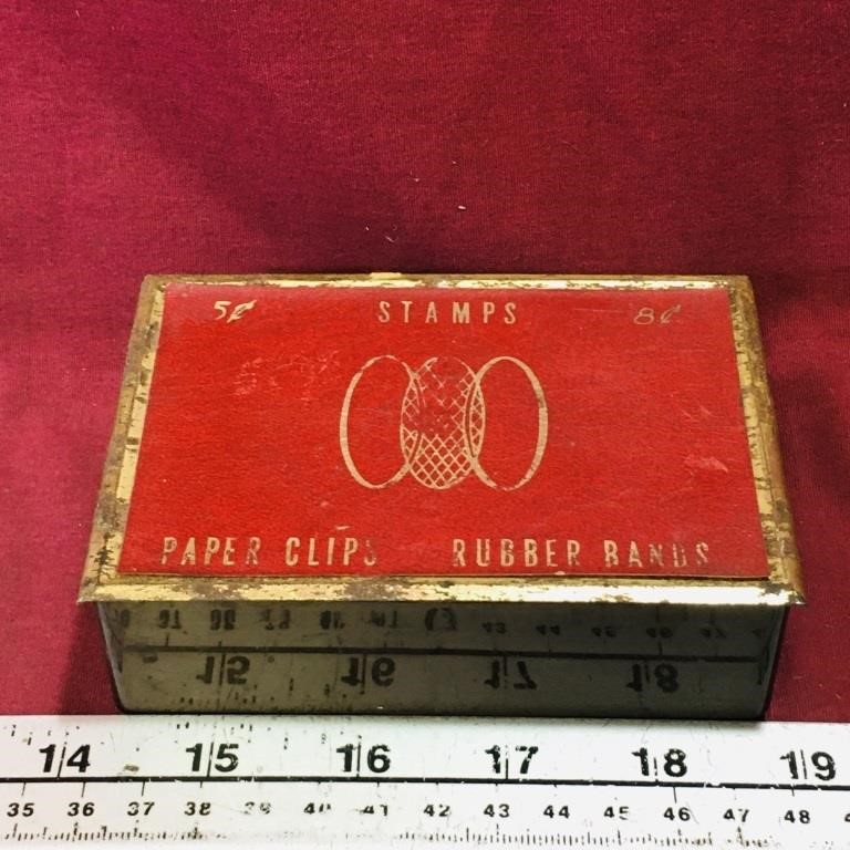Stamps, Paper Clips, Rubber Bands Box (Vintage)