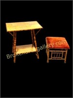 Vintage Bamboo Table & Footstool