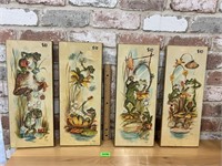 Set of 4 vintage frog art pieces