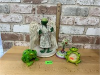 Handmade felt frog angel, frame