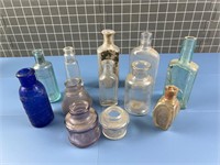 VARIOUS ANTIQUE MEDICINE GLASS BOTTLES