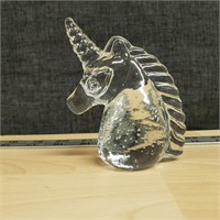 Glass Unicorn Head Paperweight