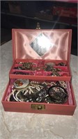 Pink jewelry box w contents