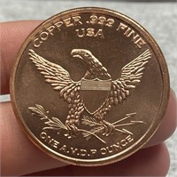 .999 Copper USA 1 Troy Ounce Round