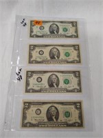 4- 1976 2 dollar bills Fed reserve notes