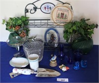 Assorted Home Decor, Blue Glass & Metal Shelf