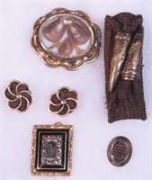 Six pieces of  Victorian mourning hair