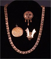 Four pieces of gold-filled Victorian jewelry