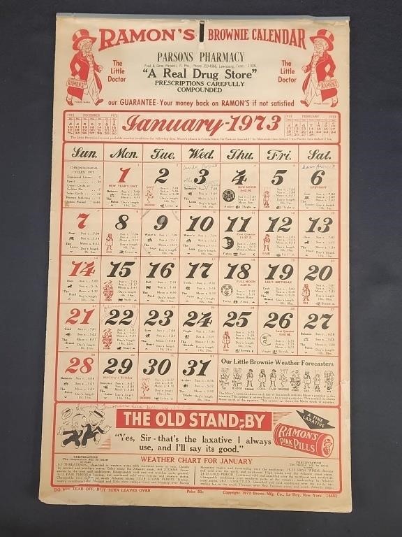 1973 RAMON'S BROWNIE CALENDAR FROM PARSONS...