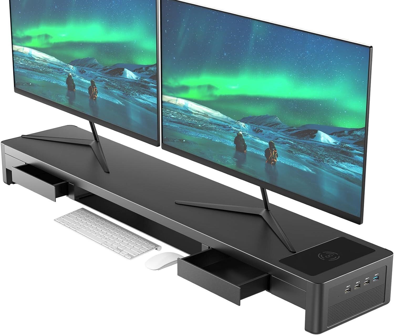 Dual Monitor Stand Riser  4 USB  32 Inches