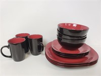 Thomson Pottery Black and Red Dishes for 3