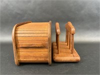 Kalmar Teak Wood Roll Top Box & Letter Holder