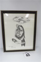 Framed Pencil Drawing Limited Ed. Signed 18.5x22.5