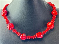 16" Vintage Sterling "Gorgeous" Coral Necklace 78G