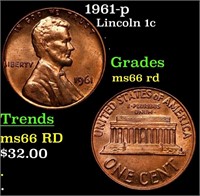 1961-p Lincoln Cent 1c Grades GEM+ Unc RD