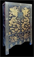 Gold & Black Chinese Wedding Cabinet w/Dragons.