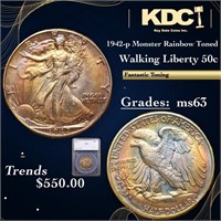 1942-p Walking Liberty Half Dollar Monster Rainbow