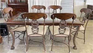 Wood & Metal Dining Table with 6 Chairs