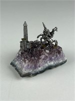 Amethyst crystal geode  with metal figures