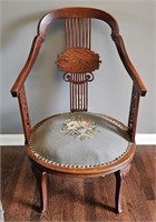 Vintage Padded Harp Back Arm Chair