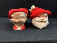 Ceramic Mr. And Mrs. Claus Egg Cups Dated 1956