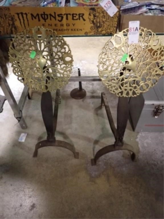 ORNATE BRASS TOP ANDIRONS