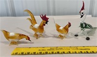 4 small art glass birds