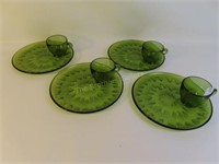Set of 4 Forest Green Snack Trays w/Cups