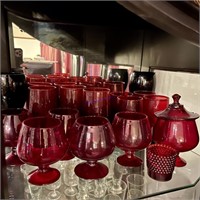 Lot of Ruby Red Glass on Shelf #5