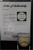 Signed Joe DiMaggio Baseball w/ PSA Letter of