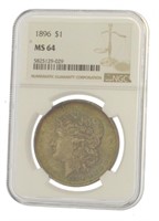 1896 MS64 Rainbow Toned Morgan Silver Dollar