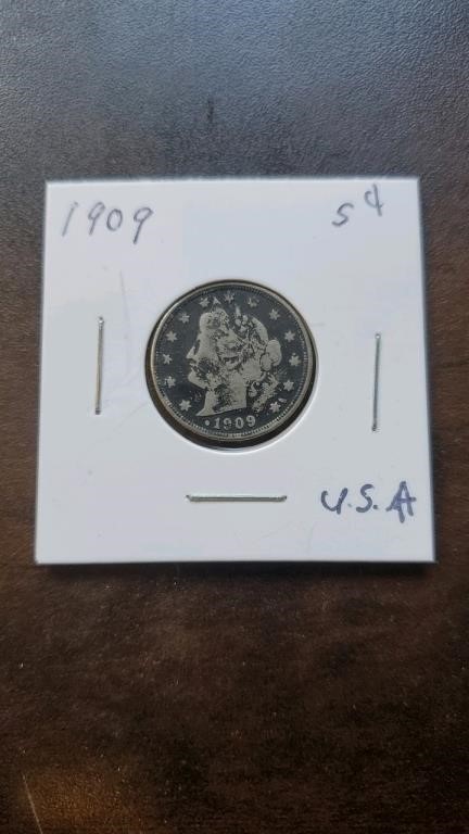 1909 US five cent coin
