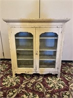 Primitive White Wood  Glass Front Cabinet
