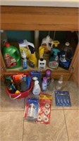 Cleaning supplies.sprays, under bathroom sink