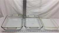 C2) TWO ANCHOR OVENWARE DISHES & ONE FIRE KING