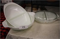 3PC VINTAGE PYREX DISHES WITH 1 LID