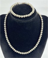 925 Silver Bead Necklace and Bracelet Set