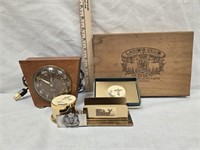Vintage Cigar Box, Brass Card Holders/Stamp & More