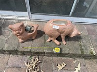 (2) Clay Cat Planters
