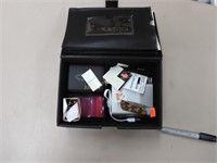 Box w/ stamps, Folding Knife and battery bank