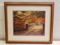 "Autumn Bridge" framed print, 25" X 22"